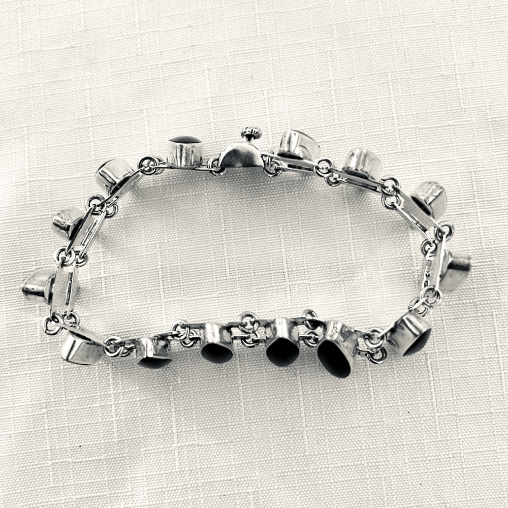Bracelet~Sterling Silver~Stamped / Black Onyx - Picture 3 of 12